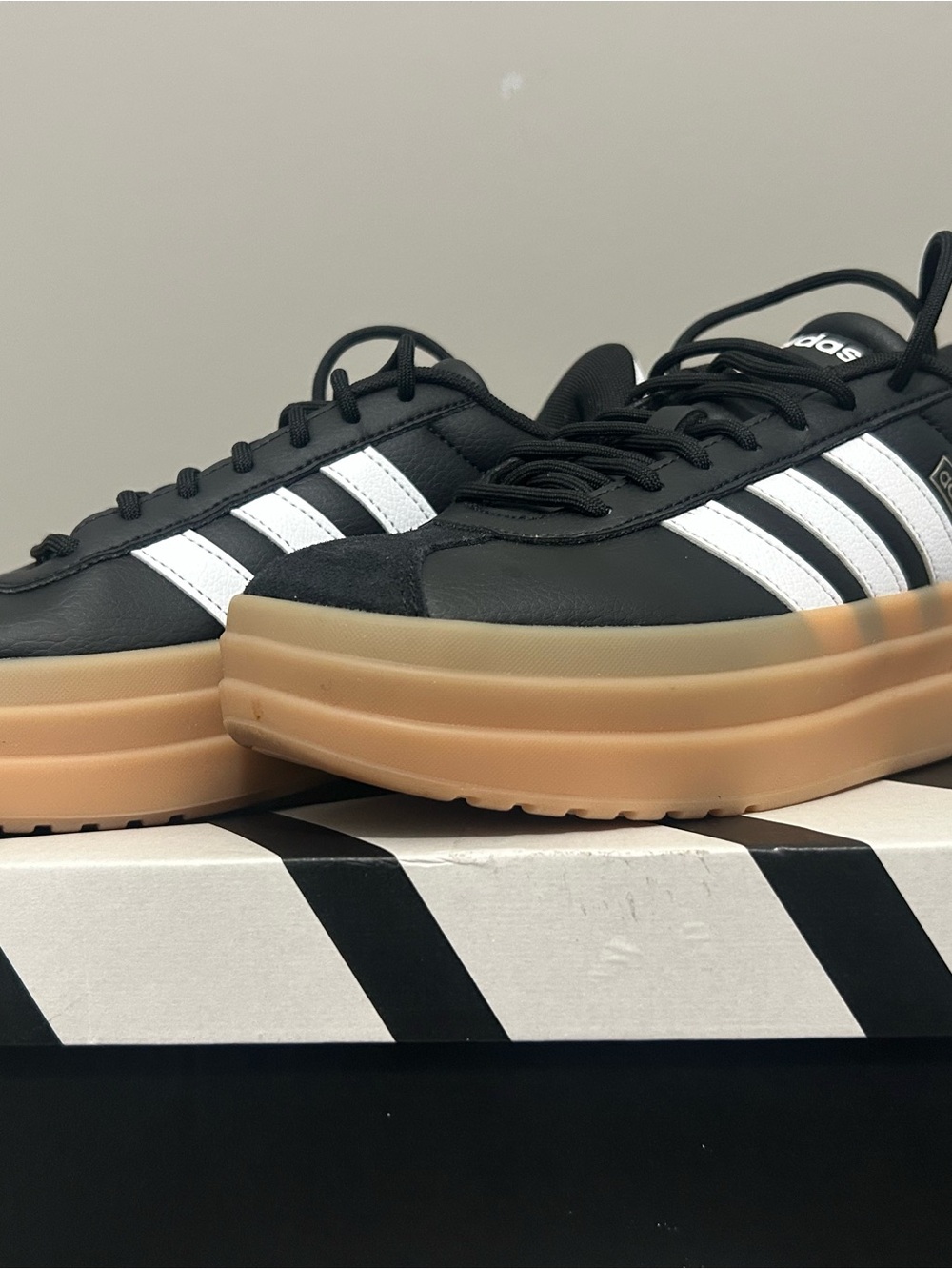 adidas Black and White Chunky Platform Sneakers with Gum Sole